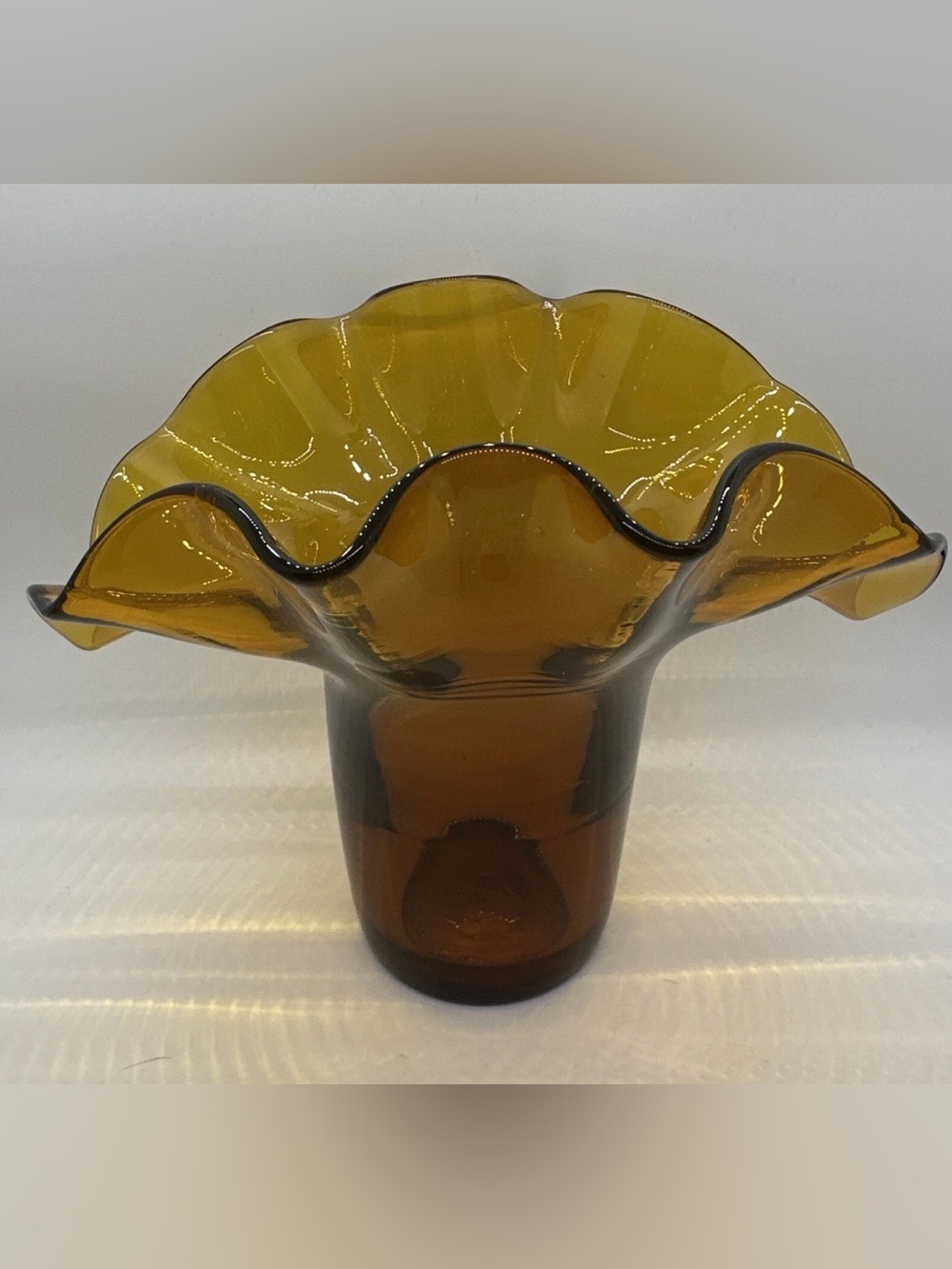 Amber Ruffled Glass Vase - Wavy Rim Decorative Vase